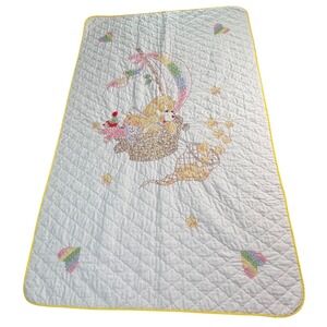 VTG Paragon Needlecraft Baby Quilt Bear Bunny Hot Air Balloon Cross Stitch 37x57